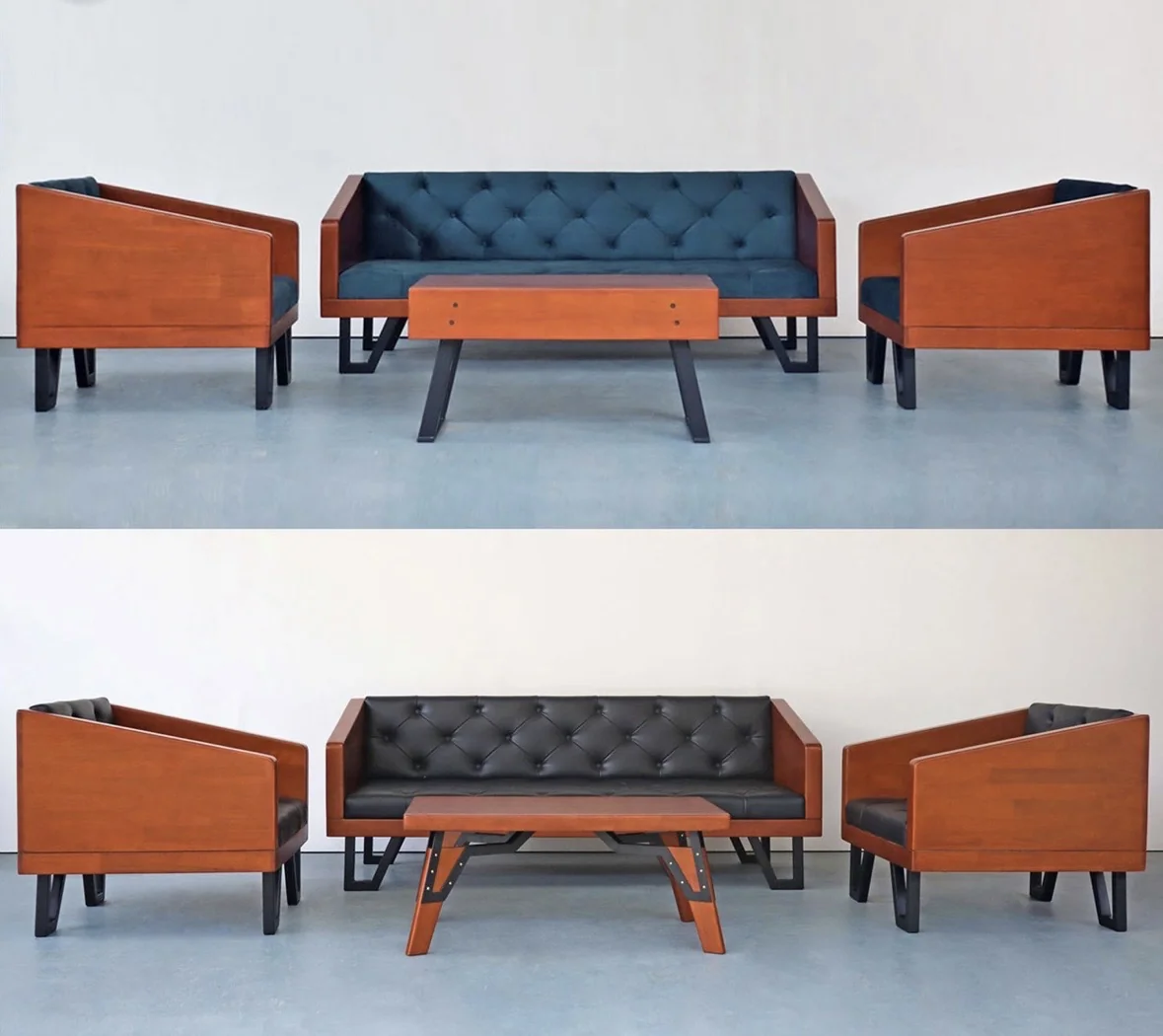 การจัดวางโต๊ะกลางโซฟาไม้กับชุดโซฟาในห้องนั่งเล่นสไตล์โมเดิร์น Better Craft